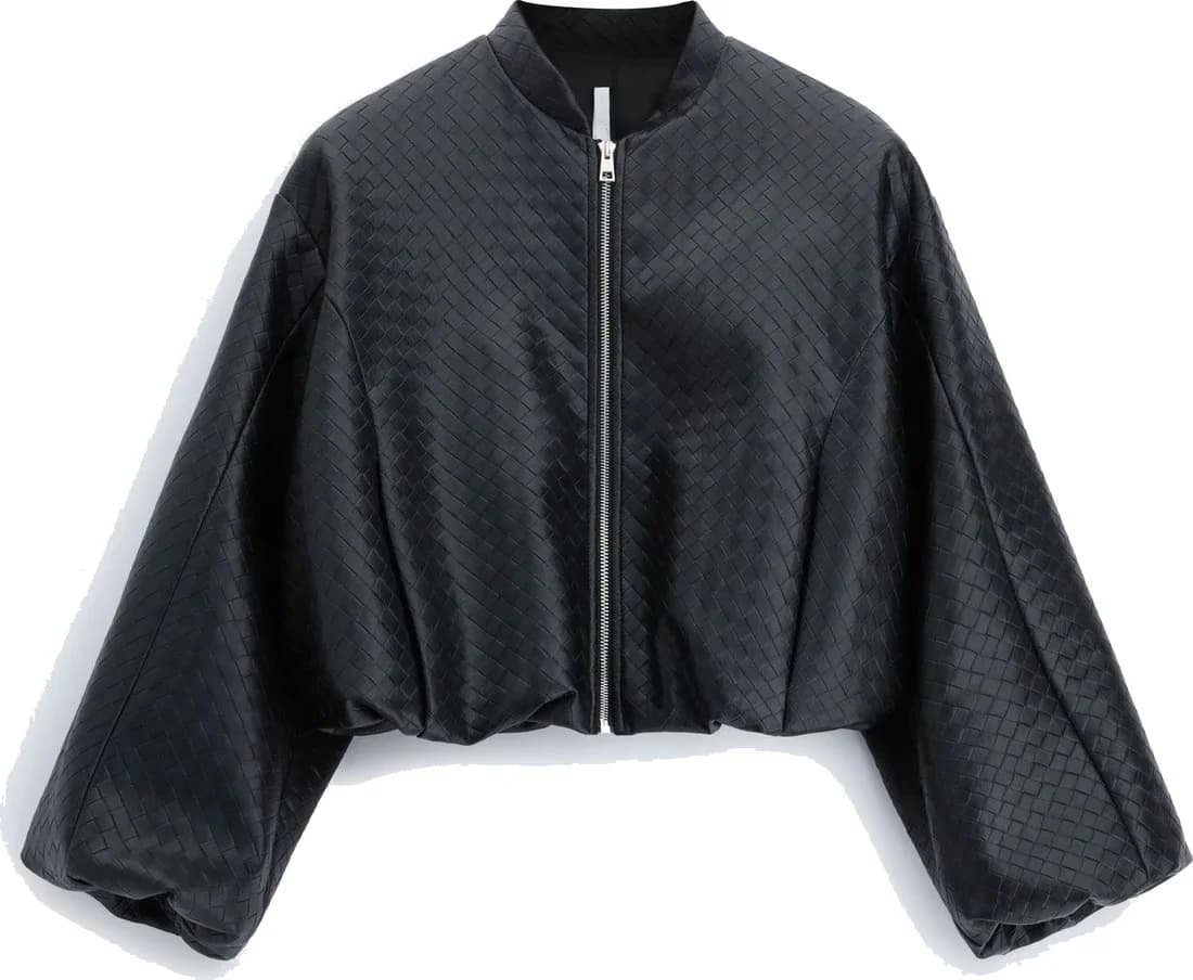Bomber noir court matelassé, manches amples, vue 2
