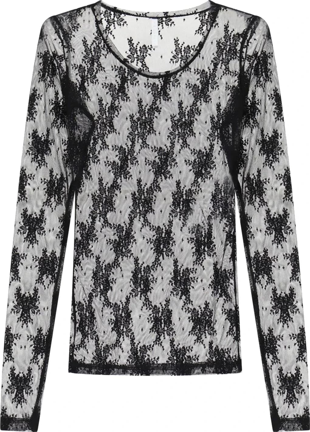 Top noir transparent brodé de fleurs, vue 2